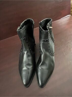 Marc Fisher Women’s Black Pointed Ankle Boots with Stud Accents